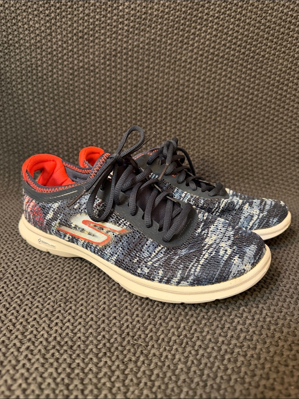 Skechers Men's Black, White & Orange Knit Lace-Up Sneakers